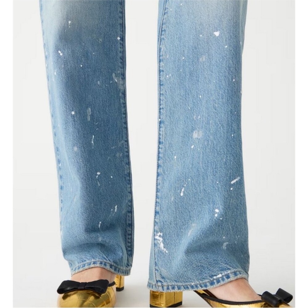 J CREW Mid Rise Slouchy Straight Jeans with Paint Splatter Ice Blue Wash Size 33 - Picture 7 of 12